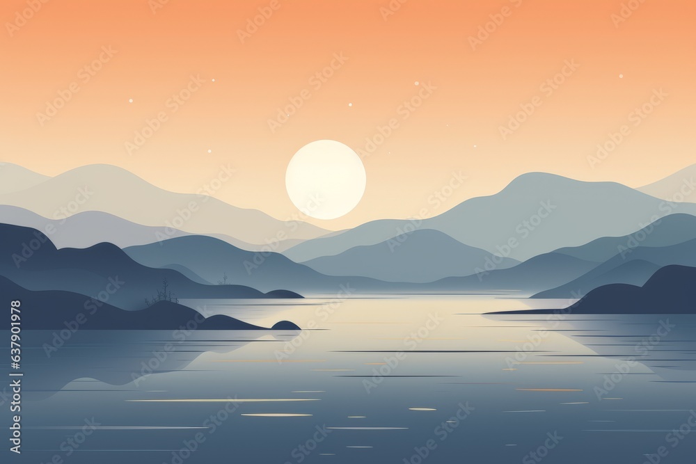 Minimalist vector interpretation of a serene view of distant mountains. Beautiful illustration picture. Generative AI Minimalist vector interpretation of a serene view of distant mountains. Beautiful illustration picture. Generative AI