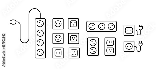 Socket power plug icon. Mains outlet sign. Electric socket icon set