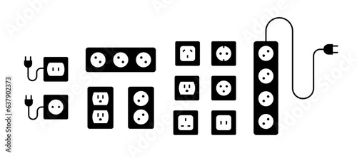 Socket power plug icon. Mains outlet sign. Electric socket icon set