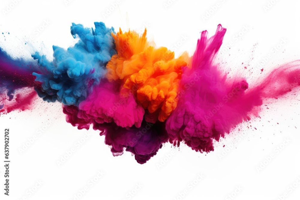 powder dyes exploding mid-air against a white background
