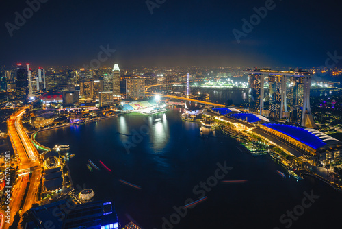 August 10  2018  Scenery of singapore by the marina bay with famous iconic landmark building such as sands  artscience museum  and Singapore Flyer. It is the new downtown built on reclaimed land.