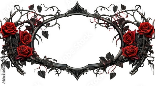 Fototapeta Naklejka Na Ścianę i Meble -  A gothic frame with red roses and leaves. Digital image. Frame with copy space.