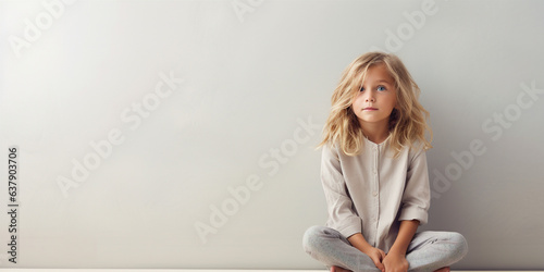 portrait of a child with emotions on a plain background.  I