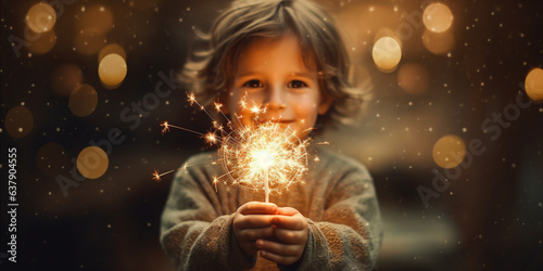child holding sparkler for birthday party. 