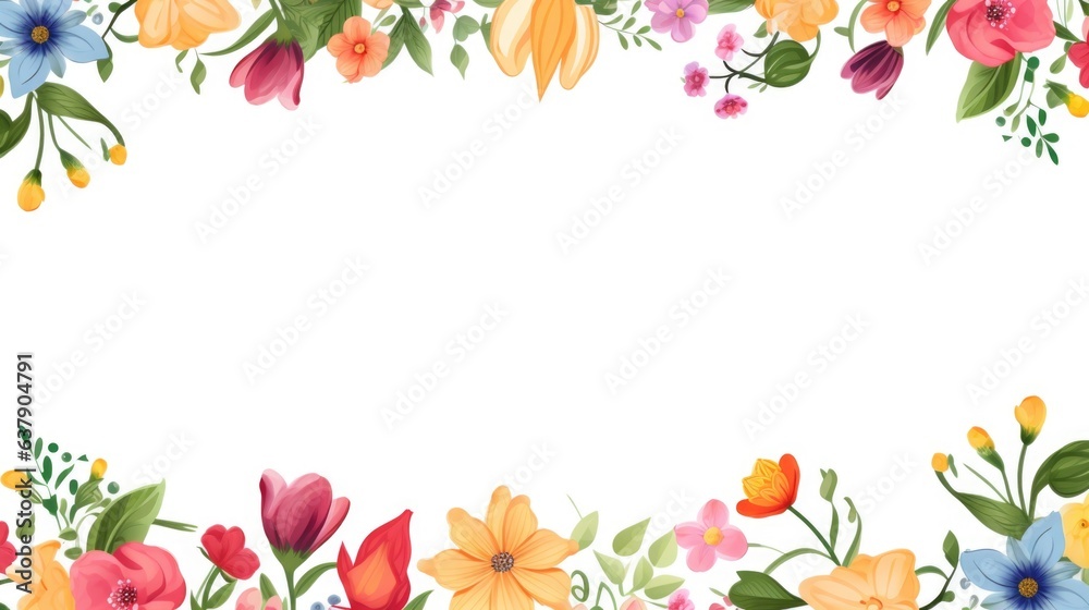 A colorful floral border with flowers and leaves