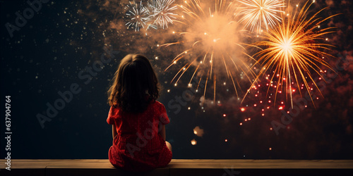 children watching fireworks in honor of the birthday. Generative AI