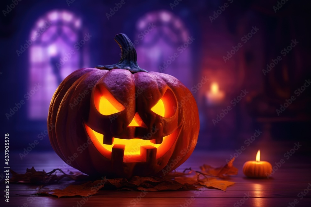 A carved pumpkin on a wooden floor A carved pumpkin on a wooden floor