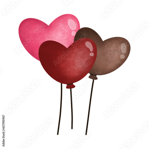 Set of Heart Balloons,air balloon,Gift,heart cartoon,pink,red,cute, vector ,illustration,hand drawn,graphic,cartoon