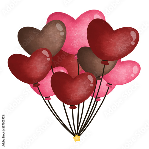 Set of Heart Balloons,air balloon,Gift,heart cartoon,pink,red,cute, vector ,illustration,hand drawn,graphic,cartoon