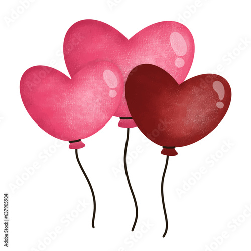 Set of Heart Balloons,air balloon,Gift,heart cartoon,pink,red,cute, vector ,illustration,hand drawn,graphic,cartoon