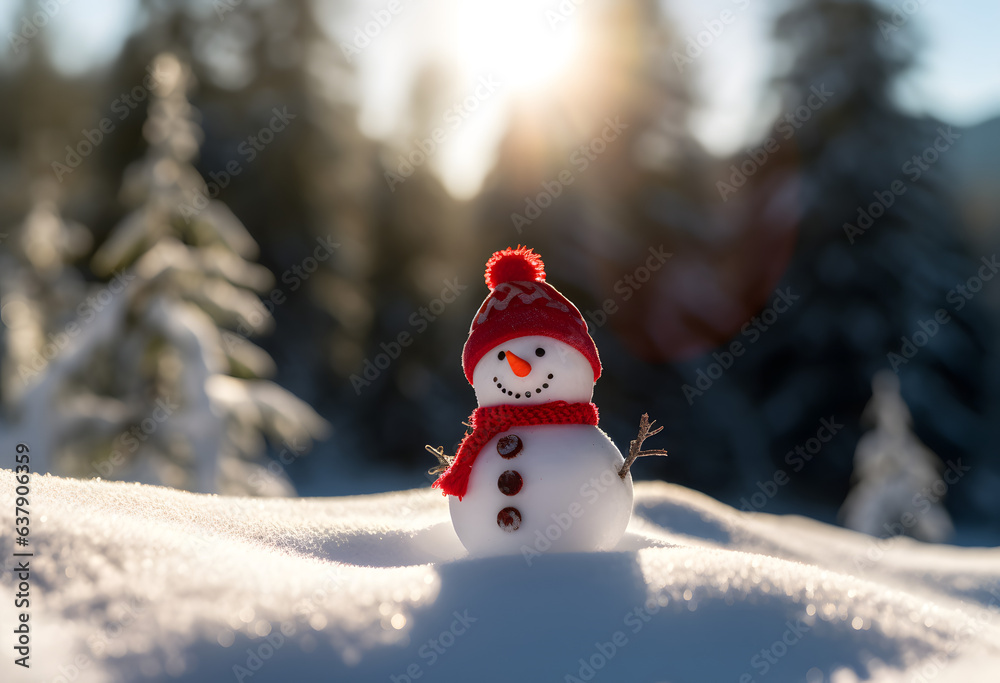 Fototapeta premium snowman in the snow on Christmas Day