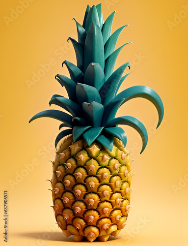 pineapple fruit on a wooden yellow background. photo