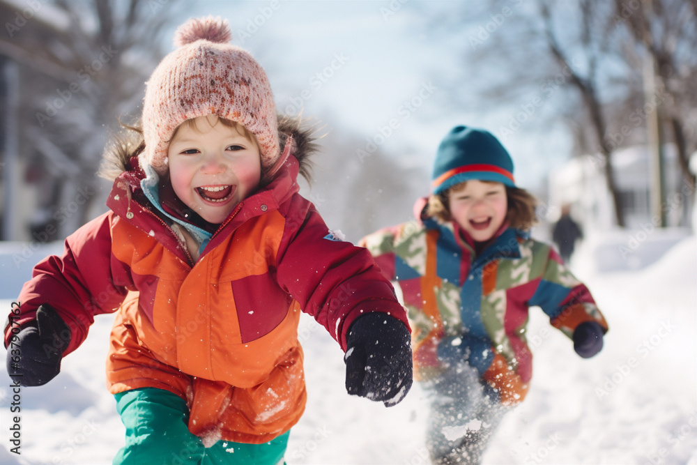 Children have fun playing winter games. Generative AI