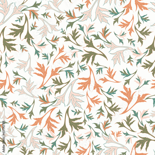 Seamless vector pattern with scattered leaves.
