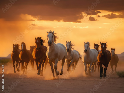 Horses free run on desert storm © Artemiy