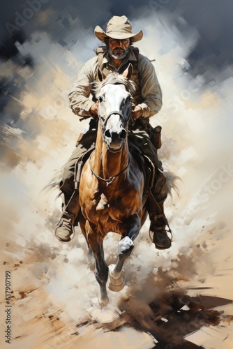 A painting of a man riding a horse. Digital image.