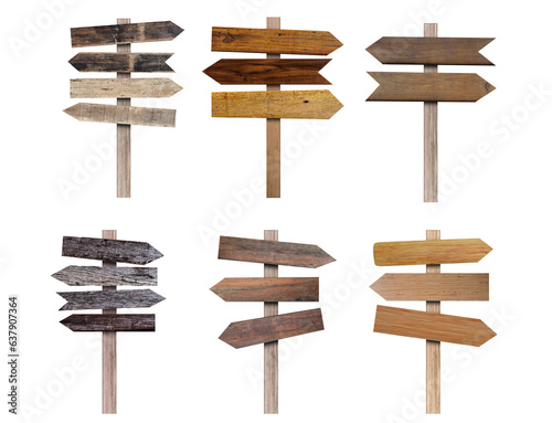 Collection of old various wooden sign isolated on transparent background. PNG Format