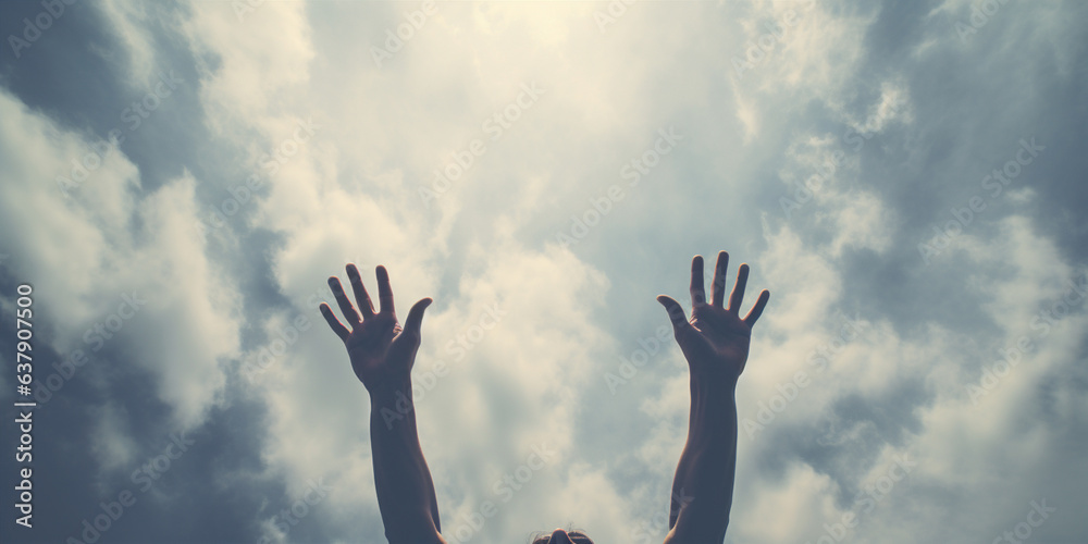hands raised to the sky. Generative AI hands raised to the sky. Generative AI