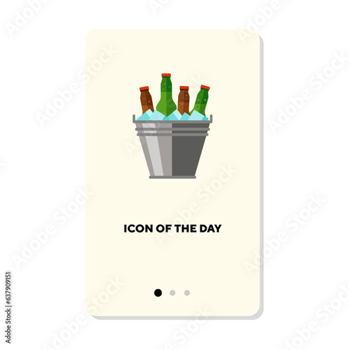 Beer flat icon. Cold beer in ice bucket isolated sign. Alcohol drink concept. Vector illustration symbol elements for web design and apps