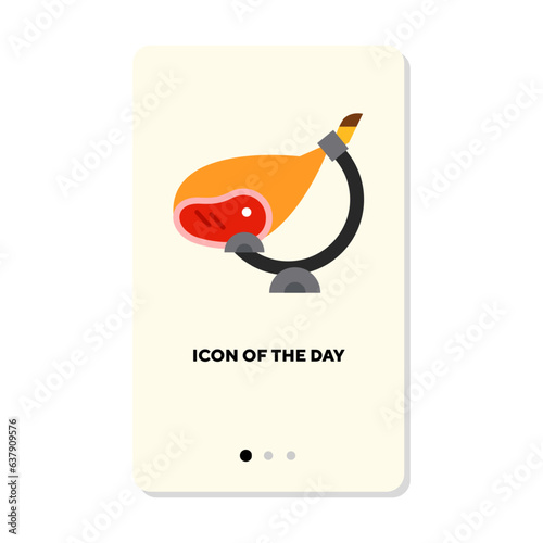 Roasted meat or gammon on bone flat icon. Vertical sign or vector illustration of delicious dish or cuisine element. Food, cooking, culinary, diet concept for web design and apps