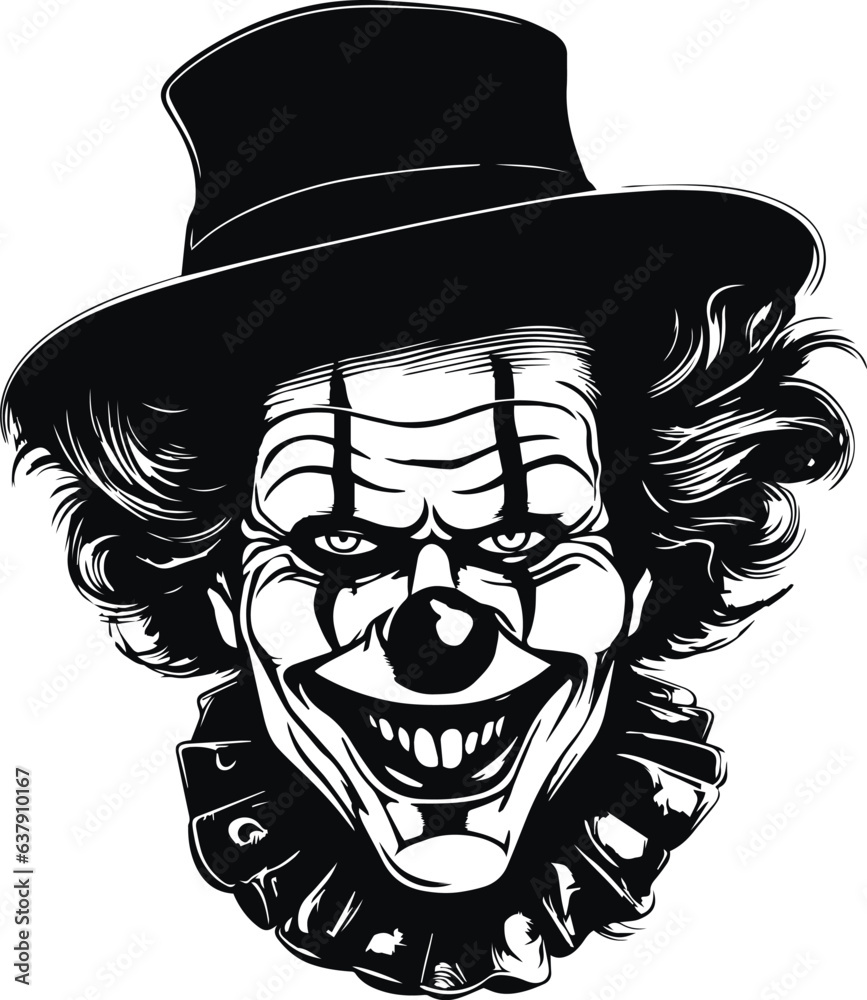 Scary clown head, evil clown halloween, Vector illustration, SVG Stock