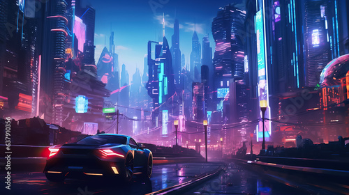 Futuristic cyberpunk style cars and highway by AI