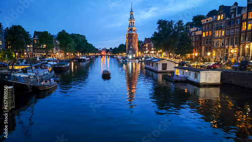 Channel in the center of Amsterdam on Holland