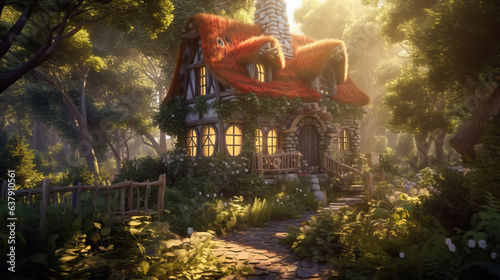 Magic cozy house in the forest by AI