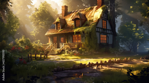 Magic cozy house in the forest by AI