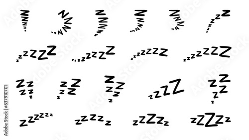 A set of doodle lettering zzz's. Illustration of sniffing, sleeping, snoring. Vector illustration drawn by hand.