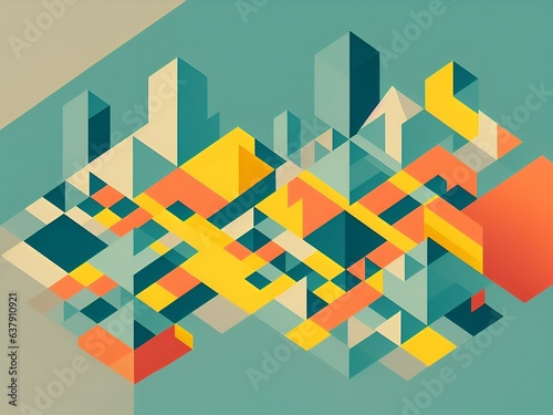 Photo of a vibrant and geometric abstract background with squares and rectangles