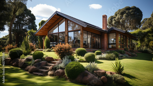 "Hyper-Realistic Editorial: Immaculate Single Brick House with Pristine Grass"