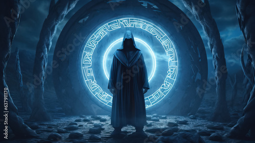The dark figure of a wizard conducting a ritual by AI