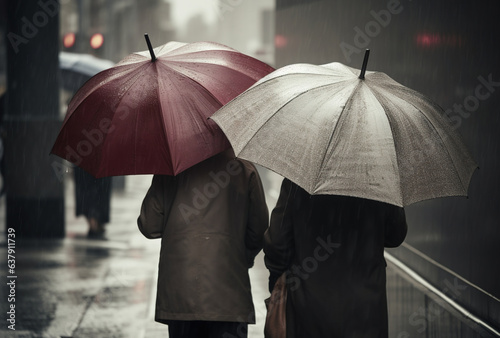 people with umbrellas in the rain  © LeonPhoto