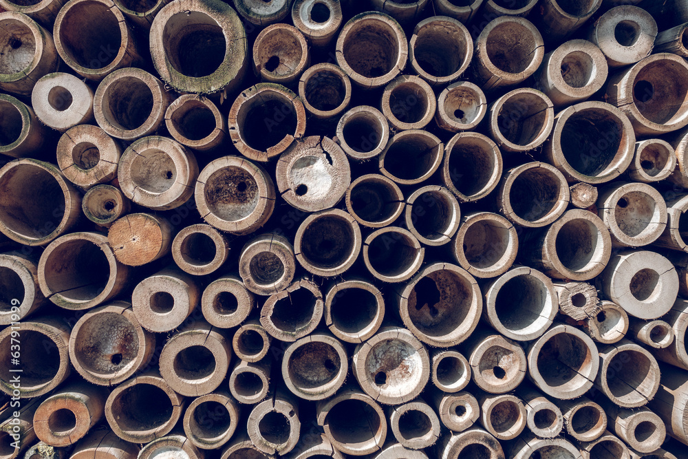 Textured background of pile bamboo pipes arranged in rows Textured background of pile bamboo pipes arranged in rows