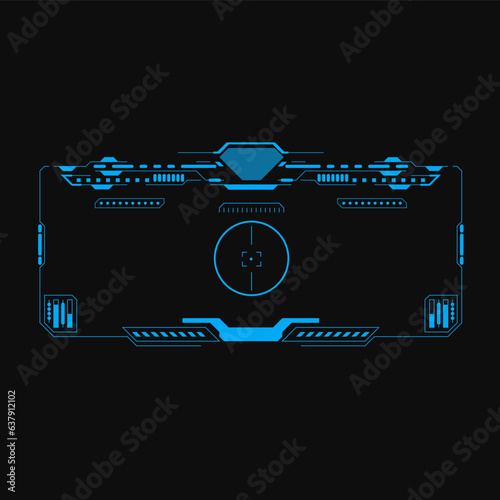 HUD Futuristic Elements Automatic Target Scan User Screen Interface Vector. Virtual Abstract Scifi Crosshair Game Control Monitor Panel.