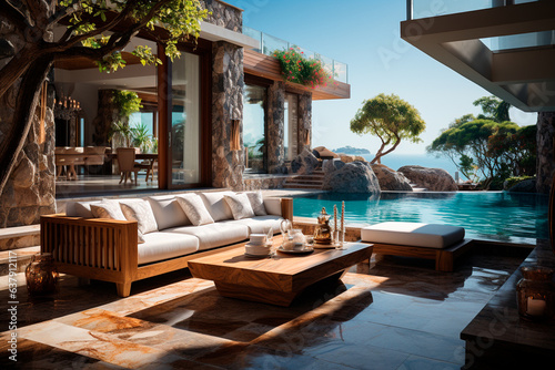 beautiful tropical beach resort with palm tree and chair © ARAMYAN