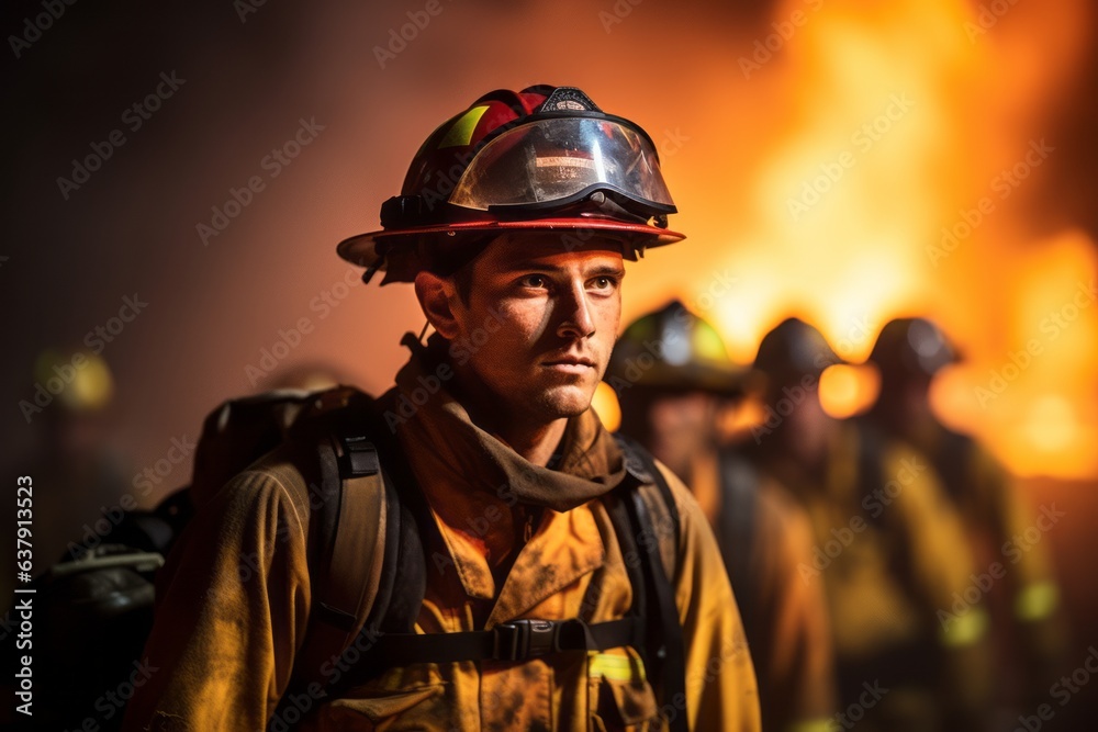 Firefighters are in the flames. Beautiful illustration picture. Generative AI Firefighters are in the flames. Beautiful illustration picture. Generative AI