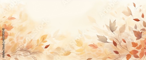 Autumn background with watercolor-style leaves, branches and texture., muted colored banner, card.