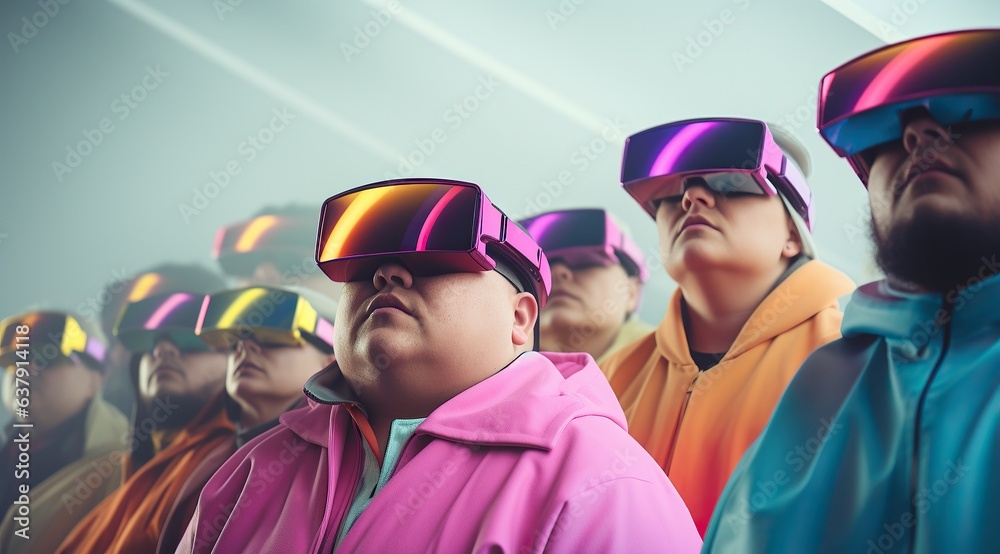 A vibrant group of people clad in futuristic virtual reality headgear bask in the sun as they explore a new world of possibilities