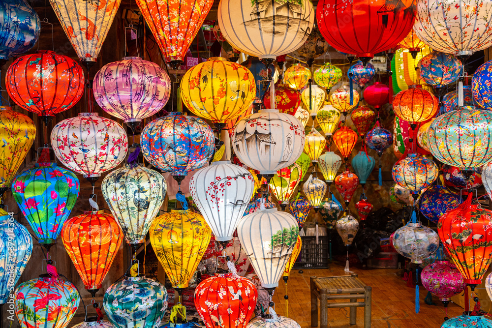vietnamese lanterns hanging in hoi an shop