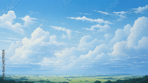 painting sky fluffy white clouds