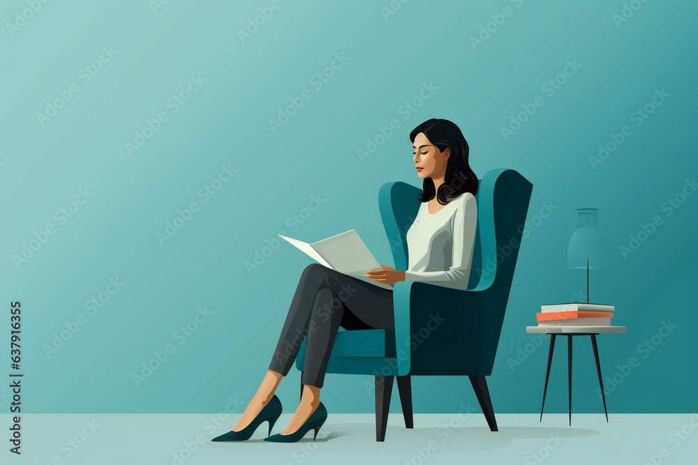 A psychologist female sitting on a chair with a clipboard. Therapy, mental health. Therapist, psychology female doctor. - obrazy, fototapety, plakaty 