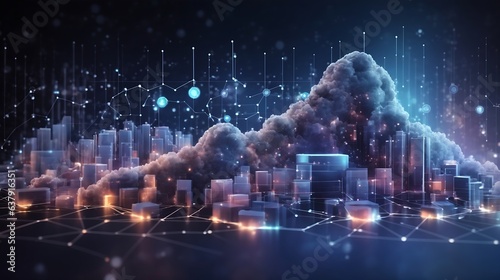 Big data and analytics visualization technology with Database storage cloud technology file data transfer sharing , Networking and internet service concept.