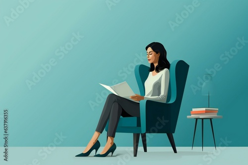 A psychologist female sitting on a chair with a clipboard. Therapy, mental health. Therapist, psychology female doctor.