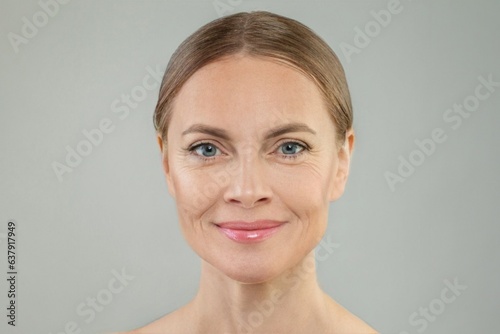 Attractive mature woman face close up portrait