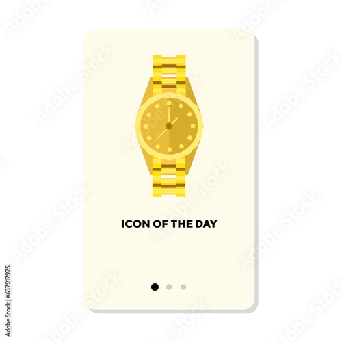 Expensive watch flat icon. Golden wrist watch isolated vector sign. Luxury and accessory concept. Vector illustration symbol elements for web design and apps