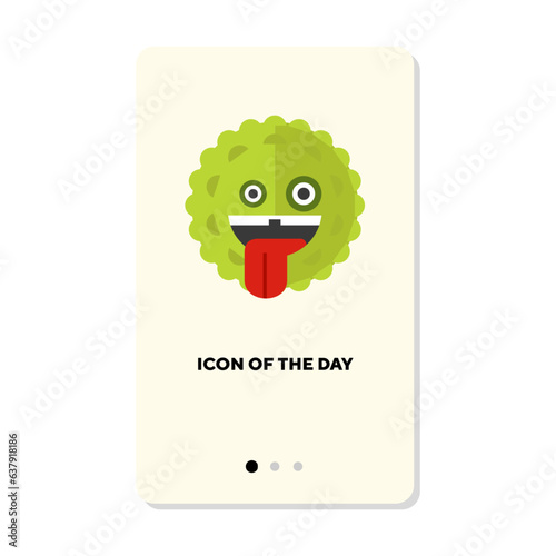 Dangerous green bacteria flat icon. Circular creature with face isolated. Healthcare, illness, bacillus concept. Vector illustration symbol elements for web design
