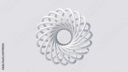 Group of white twisted shapes. White background. Abstract monochrome illustration, 3d render.