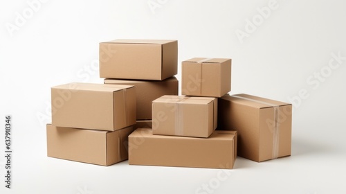 Pile of brown cardboard boxes packages isolated on white background. © Pro Hi-Res